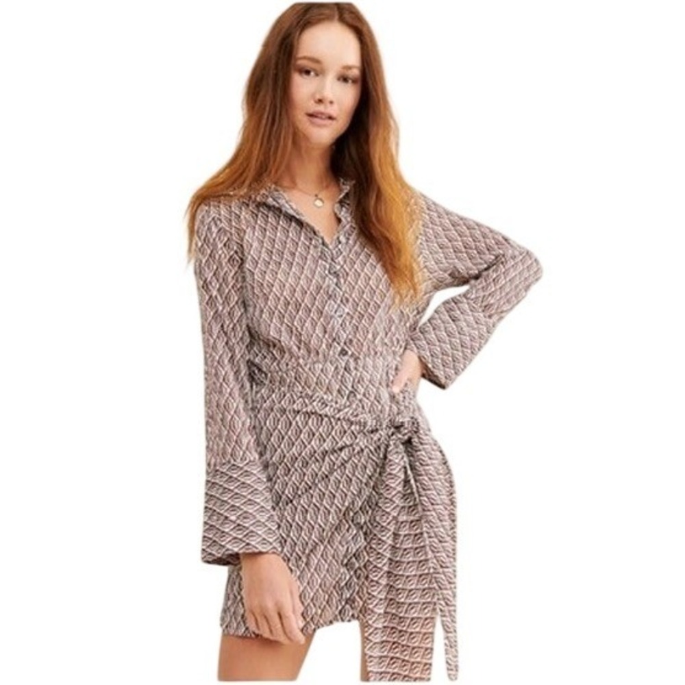 Free People Mini Dress in Blush Taupe Geometric Print